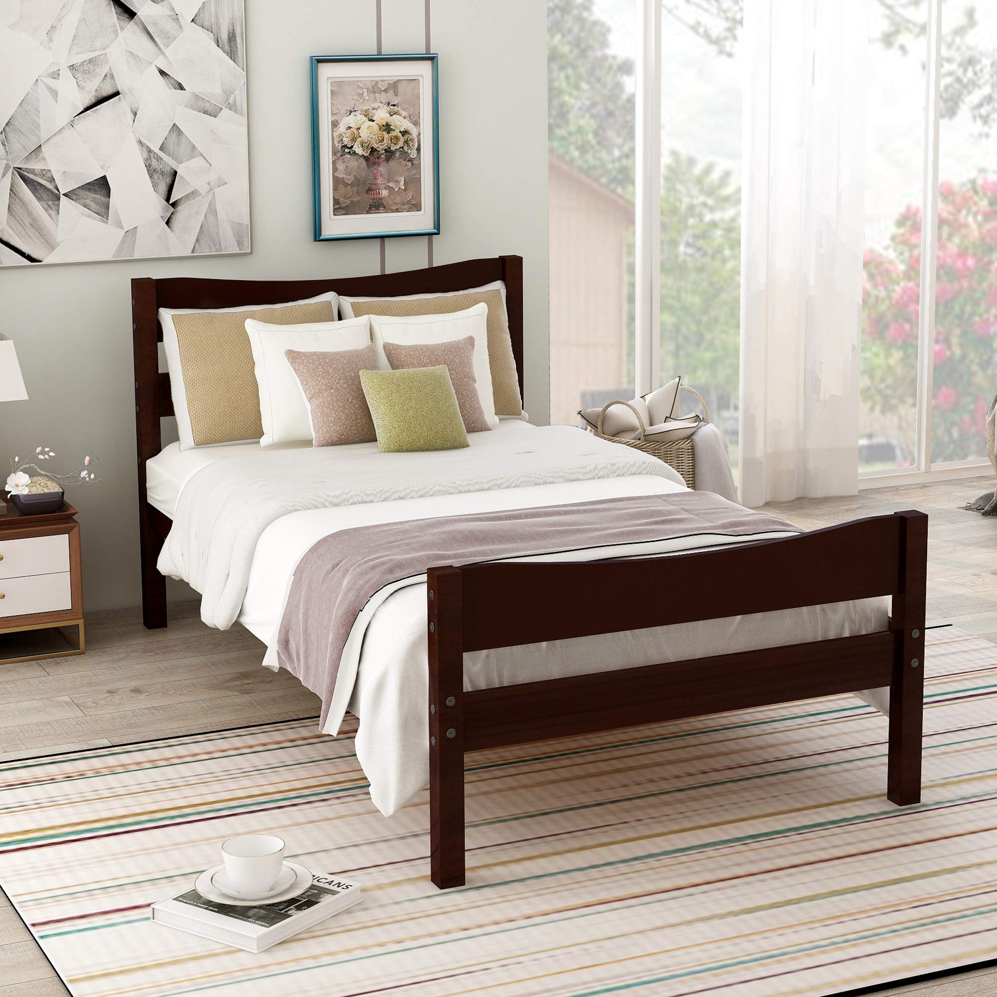**Merax Solid Wood Twin Bed Frame with Headboard - No Box Spring Needed, Easy Assembly Platform Bed for Kids & Teens - Perfect for Bedrooms, Dorms & Guest Rooms**
