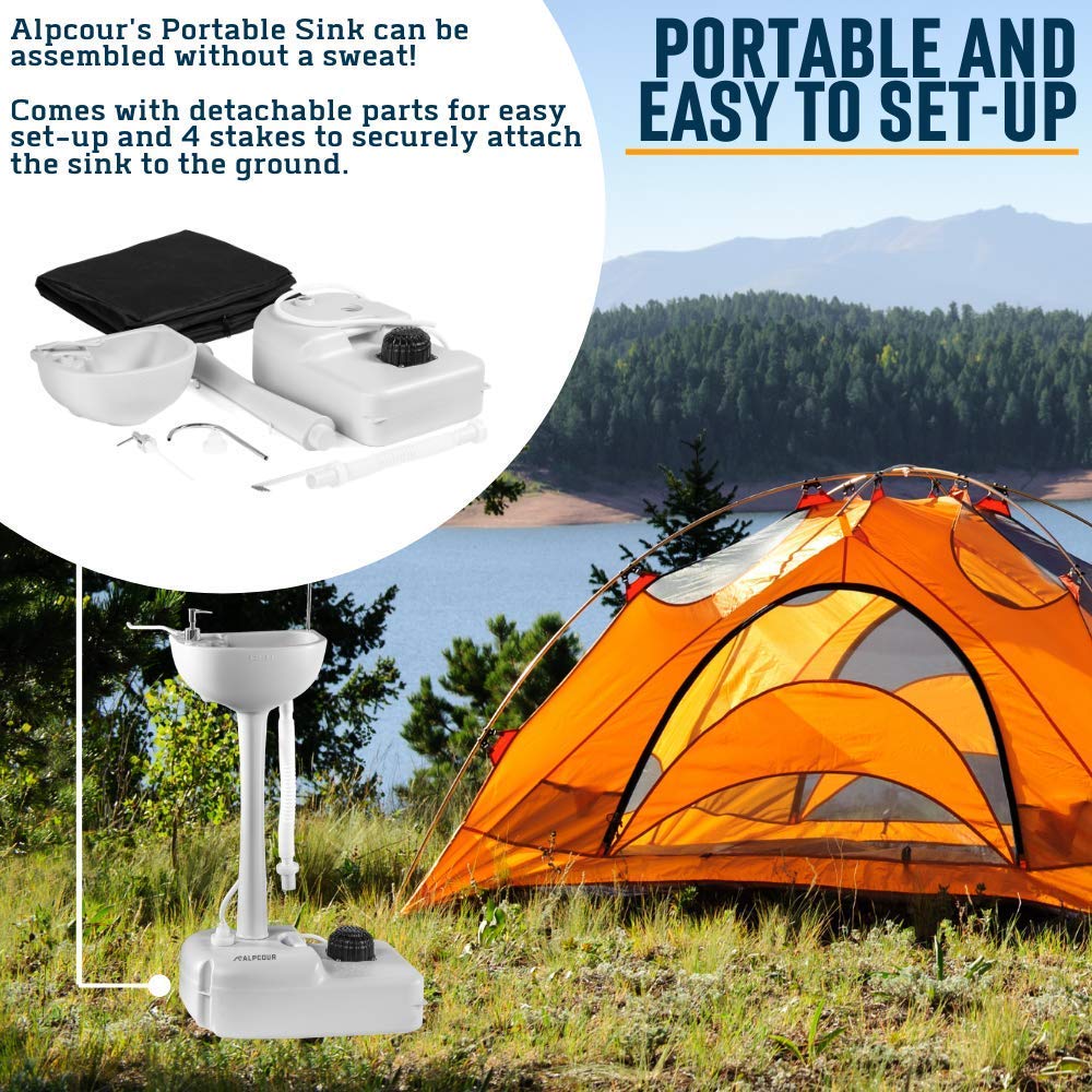 Alpcour Portable Toilet with Built-in Sink - 17L Water Capacity Camping Toilet for RV, Boat, Travel & Outdoor Adventures | Compact Commode with Travel Bags for Emergency, Road Trips & Off-Grid Living