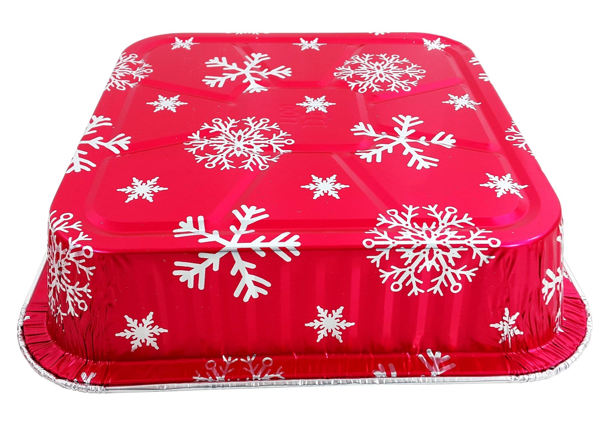 Premium Red Christmas Square Cake Pans with Clear Dome Lids - 100 Pack Disposable Aluminum Foil Baking Tins for Holiday Desserts, Party Catering & Home Baking