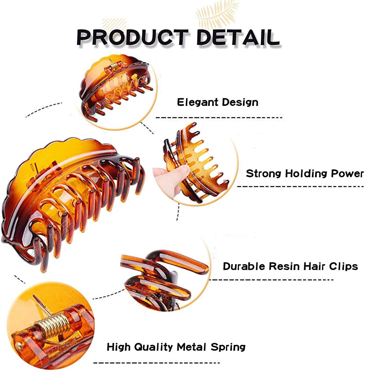 Marrie Large Hair Claw Clips for Thick Hair - Non-Slip Strong Hold Hair Clamps for Women & Girls - Big Jaw Hair Accessories for Long Hair Styling (Black/Brown/Clear) - Perfect for Workouts, Office & Everyday Use