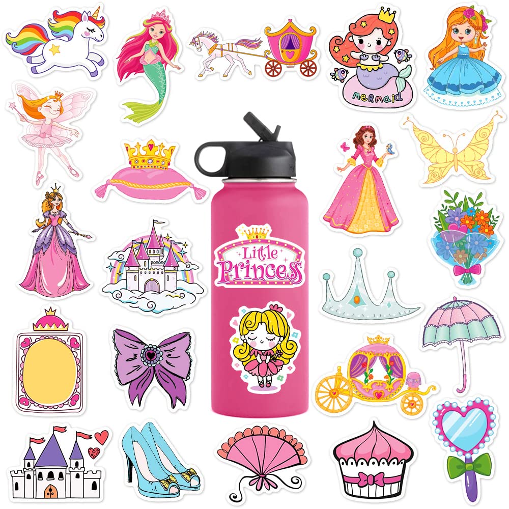 70 Pcs Princess Stickers for Water Bottles, Laptops & Notebooks - Cute Waterproof Fairy Tale Stickers for Girls & Kids - Perfect for School Supplies, DIY Crafts & Party Favors