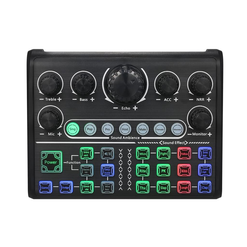XWWDP Professional Live Sound Card - Bluetooth Audio Mixer with Voice Changer & Multiple Sound Effects for Streaming, Podcasting, Gaming (Compatible with Smartphone & Computer) - Perfect for Content Creators, DJs, and Online Gamers