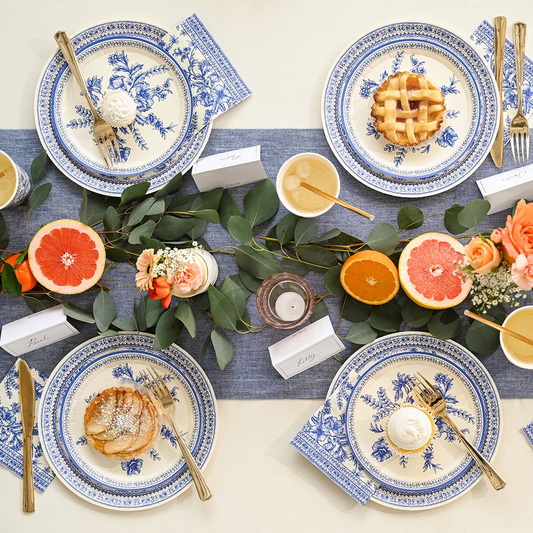 Blue French Toile Paper Party Plates - Elegant Floral Design Disposable Dinnerware for Wedding, Baby Shower & Bridal Shower Decorations - Perfect for Outdoor Picnics and Garden Parties