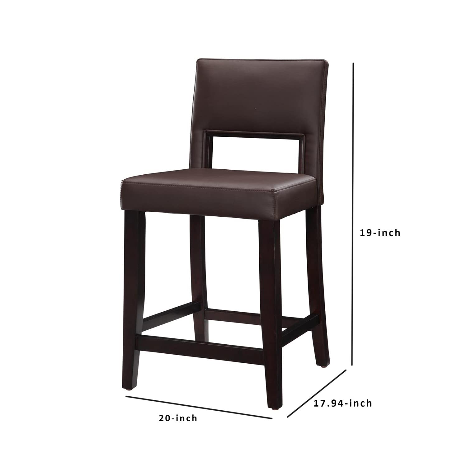 Benjara Brown Wooden Counter Stool with Padded Seat & Open Backrest - Modern Kitchen Island Bar Stool for Dining Room & Breakfast Nook
