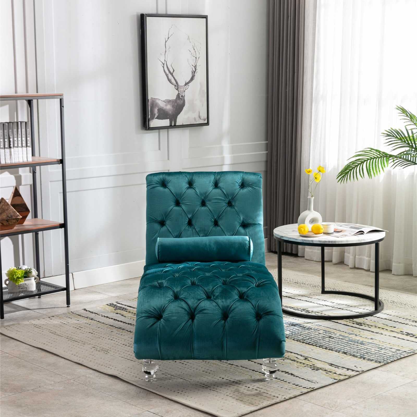 Tufted Upholstered Armless Chaise Lounge with Acrylic Feet - Modern Home Office Lounge Chair for Living Room, Bedroom & Reading Nook - Comfortable Seating for Relaxation & Leisure Time