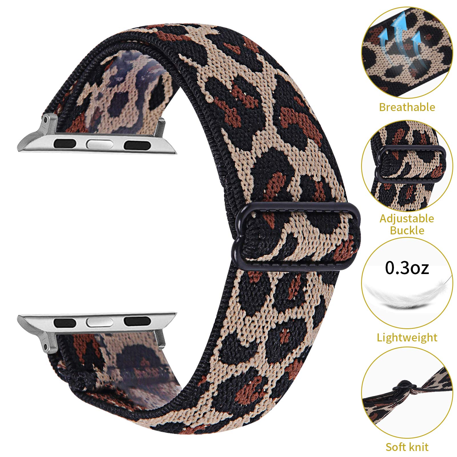 Stretchy Solo Loop Bands for Apple Watch 38mm 40mm 42mm 44mm - Adjustable Nylon Braided Sport Strap Compatible with iWatch Series 6/5/4/3/2/1 SE - Perfect for Running, Gym & Everyday Wear (Men & Women)