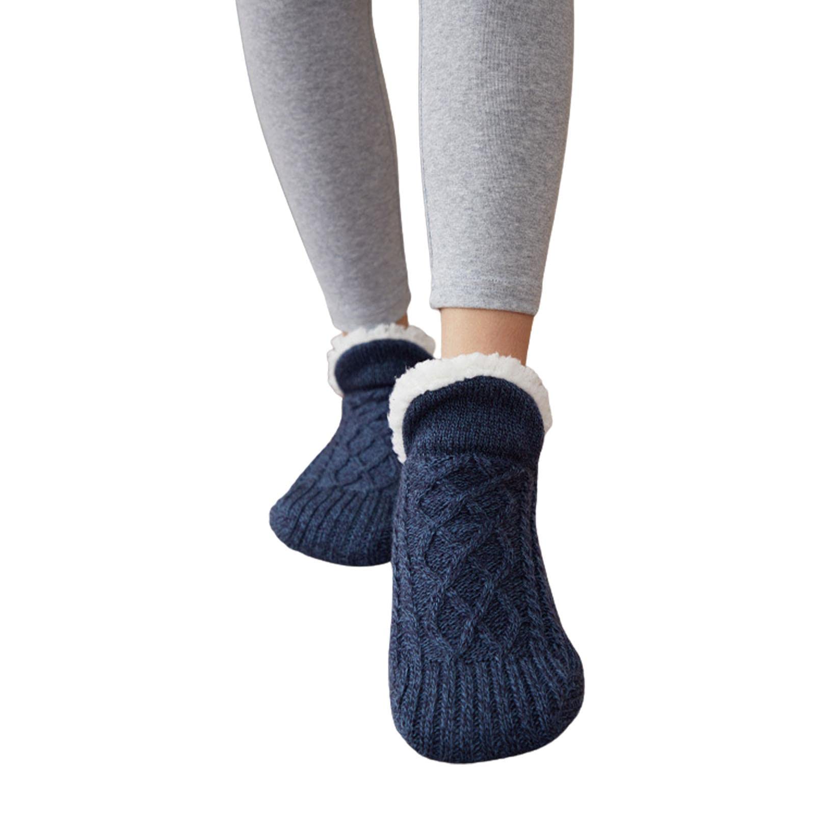 Leihou Women's Non-Slip Slipper Socks - Velvet Thickened Fuzzy House Socks with Grippers for Wooden & Tile Floors - Cozy Indoor & Lounge Wear for Winter