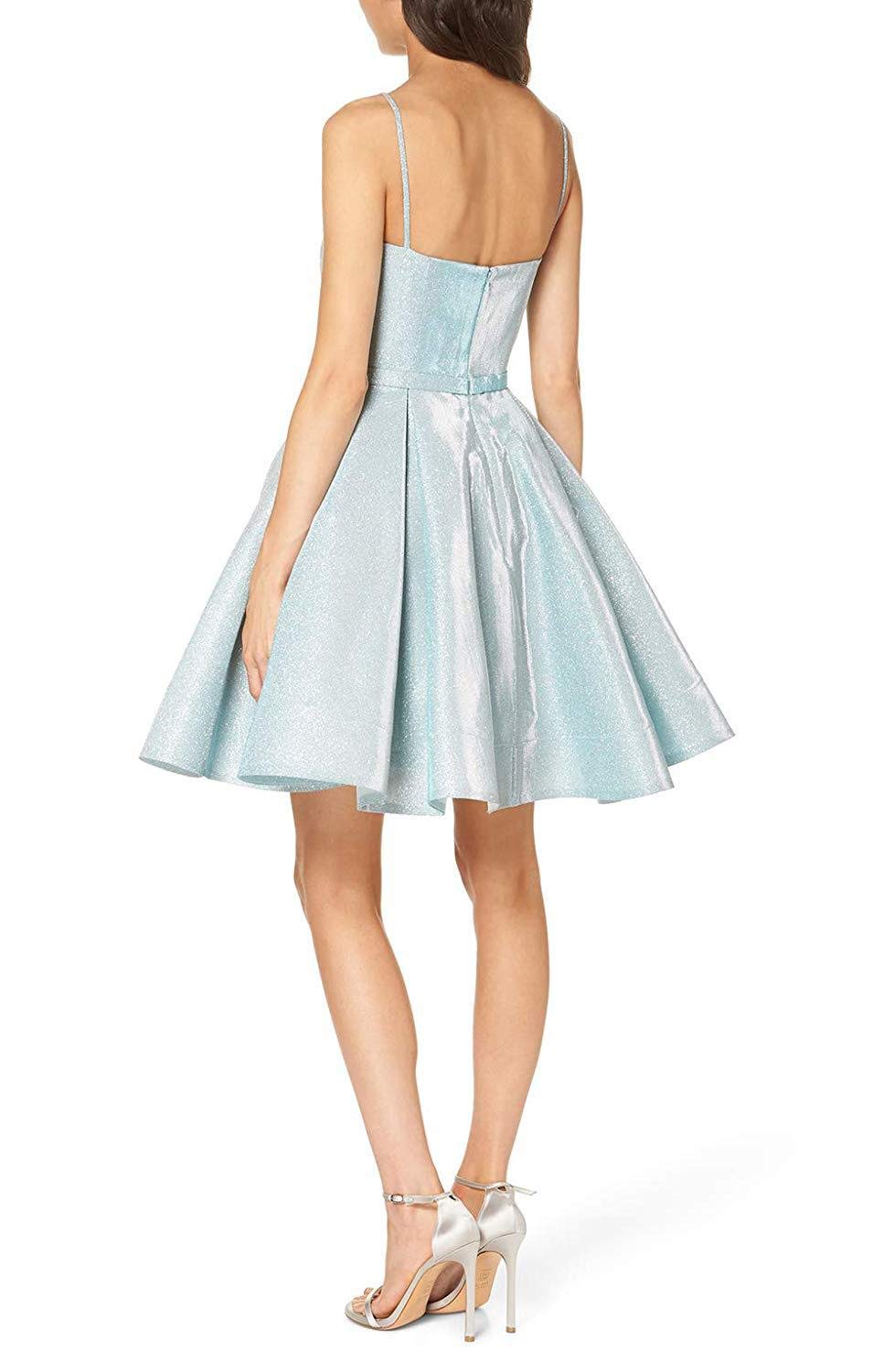 Elinadress Women's Glittery Satin Spaghetti Strap Prom Dress with Pockets - Short Homecoming Party Dress for Dances, Weddings & Special Occasions