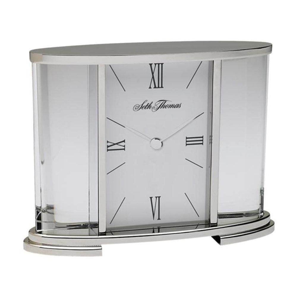 Vintage Seth Thomas Silver Glass Carriage Table Clock - Antique Style Alarm Clock with Roman Numerals - Perfect for Home Office Decor, Mantelpiece Display & Collector's Gift