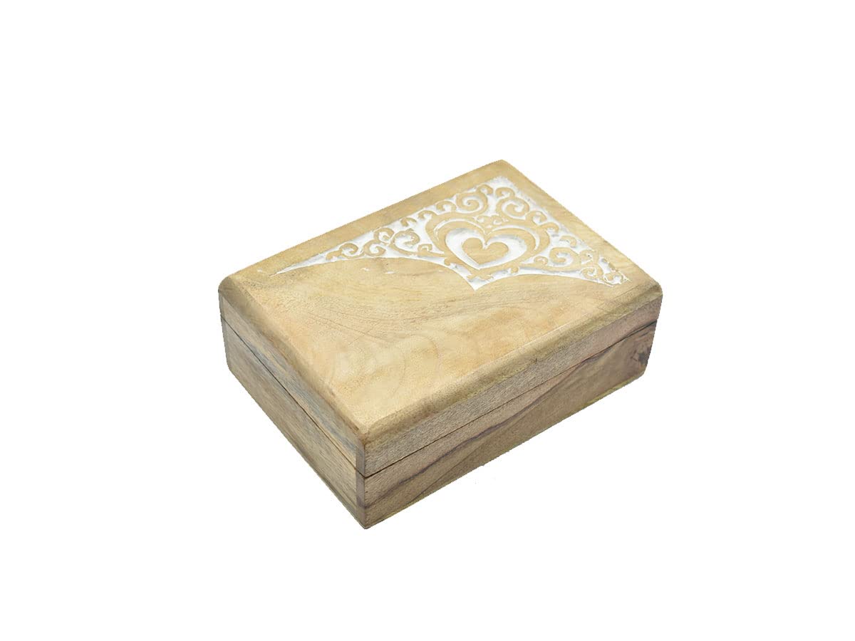 Handmade Wooden Jewelry Box with Heart & Floral Carving - Keepsake Storage Organizer for Women & Girls - Perfect for Rings, Necklaces & Earrings - Gift for Birthday, Anniversary & Valentines Day
