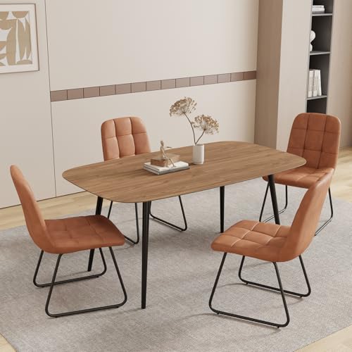 Walnut Color Table + 4 U-shaped Brown Chairs