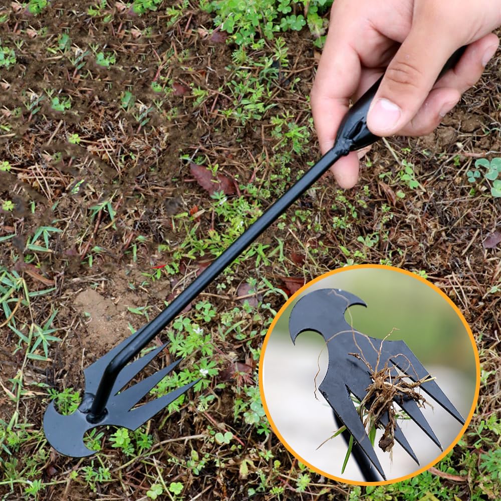 2024 Upgraded 4-Tooth Manganese Steel Weeding Tool - Premium Garden Hand Weeder for Efficient Weed Removal - Durable & Ergonomic Design for Easy Uprooting - Perfect for Lawns, Flower Beds & Vegetable Gardens