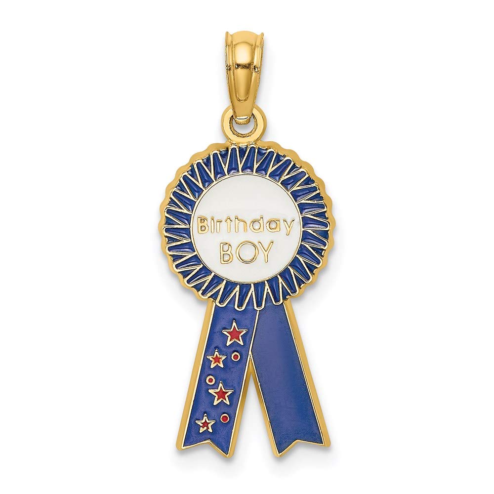 14K Yellow Gold Enamel Birthday Boy Charm Pendant with Blue Ribbon - Perfect Gift for Birthdays, Baby Showers & Special Occasions