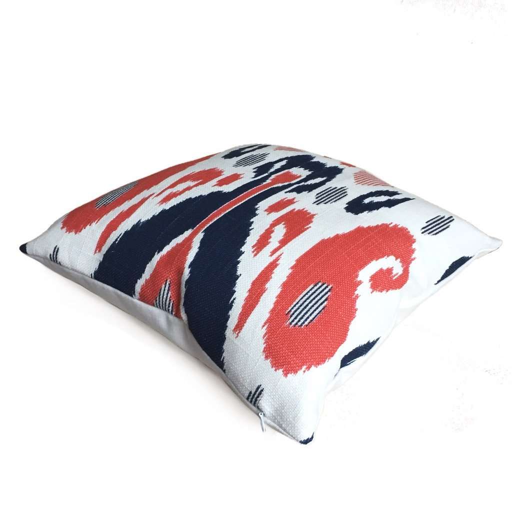 John Robshaw Designer Ikat Print Pillow Cover - Coral Red Blue White Bohemian Throw Pillow Case for Sofa, Bed, Couch - Home Decor & Living Room Accessories