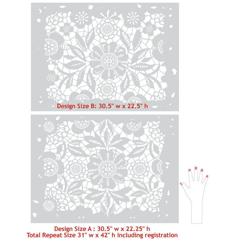 Skylar's Lace Floral Stencil - DIY Craft Stencils for Scrapbooking, Wall Art & Home Decor - Reusable Painting Template for Wood, Fabric & Canvas