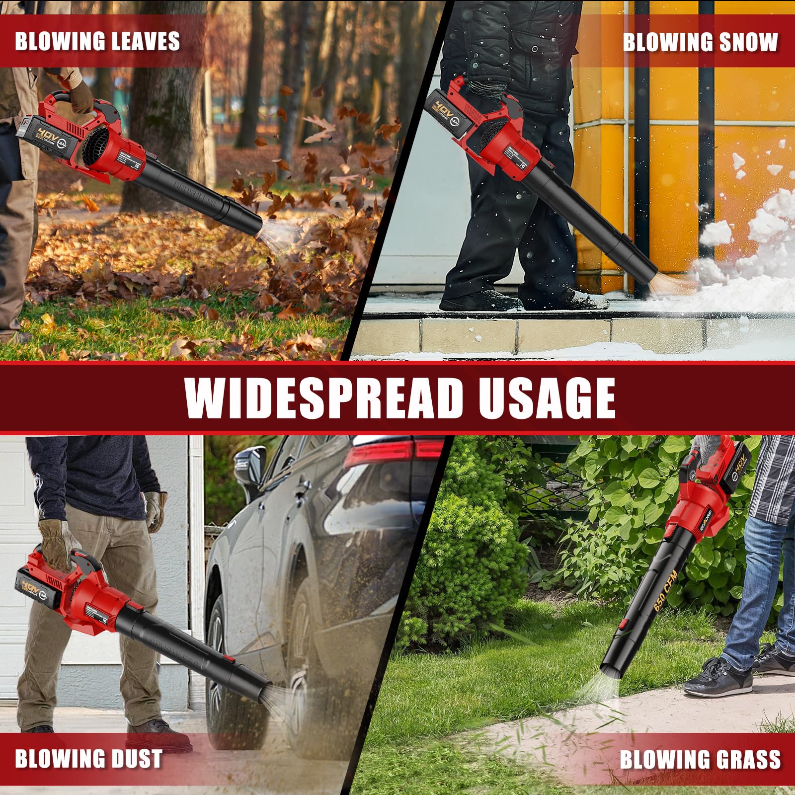 Somorei 40V 650 CFM Brushless Cordless Leaf Blower with 5.0Ah Battery & Charger - Powerful Battery-Powered Lawn Blower for Yard, Garden, Patio, Driveway & Outdoor Cleaning