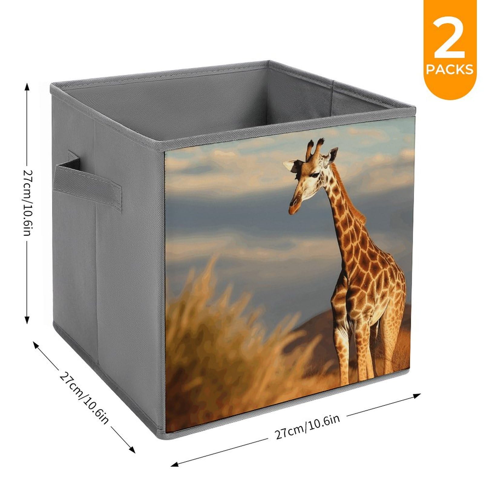 2PCS Foldable Storage Bins with Handles - Large Capacity Giraffe & African Animals Printed Storage Boxes for Playroom, Office, Home Organization | Perfect for Kids' Toys, Books & Clutter Control