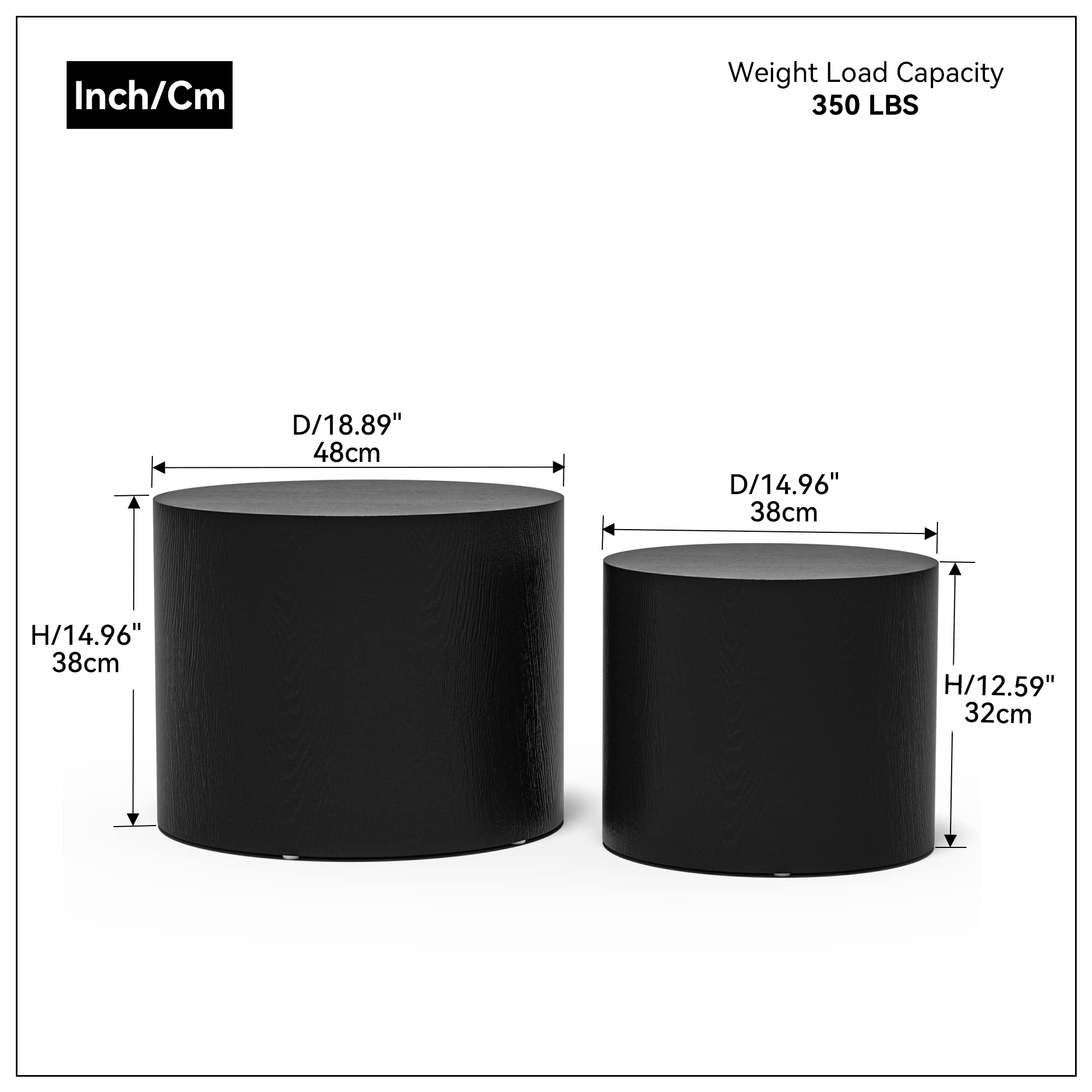 Modern Round Wooden Nesting Tables Set of 2 - Black Coffee & End Tables for Small Spaces | Perfect for Living Room, Bedroom & Office