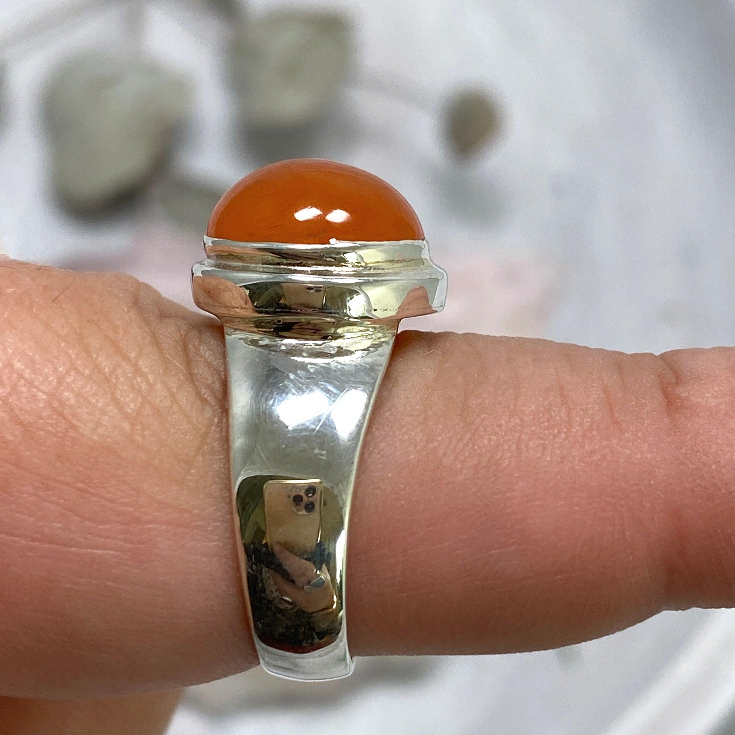 Natural Carnelian Round Cabochon Ring - Size 9 - KRGJ2319 - Perfect for Boho Jewelry, Spiritual Healing & Everyday Fashion Accessories