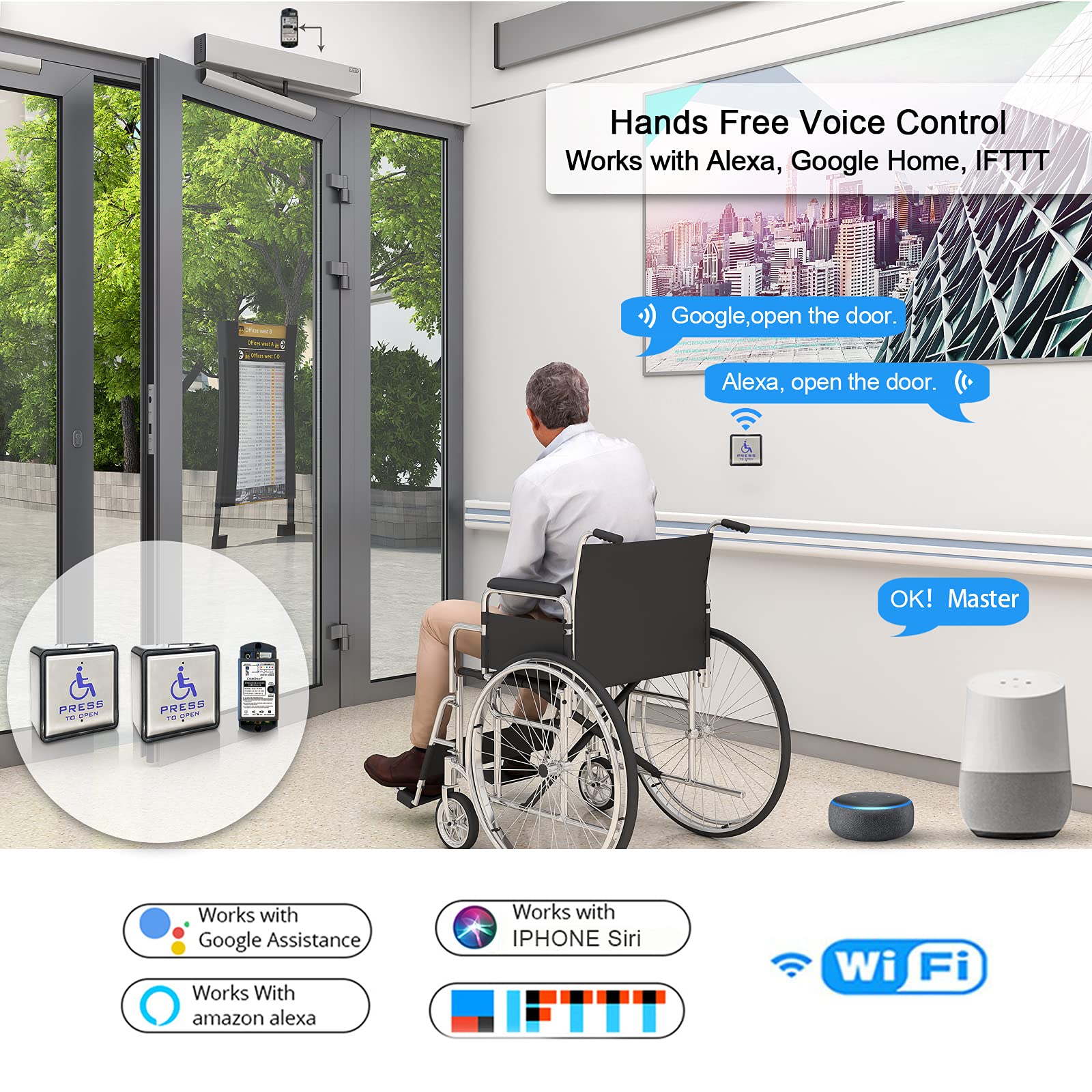 Olideauto Black Wireless Commercial Electric Swing Door Opener with 4.5
