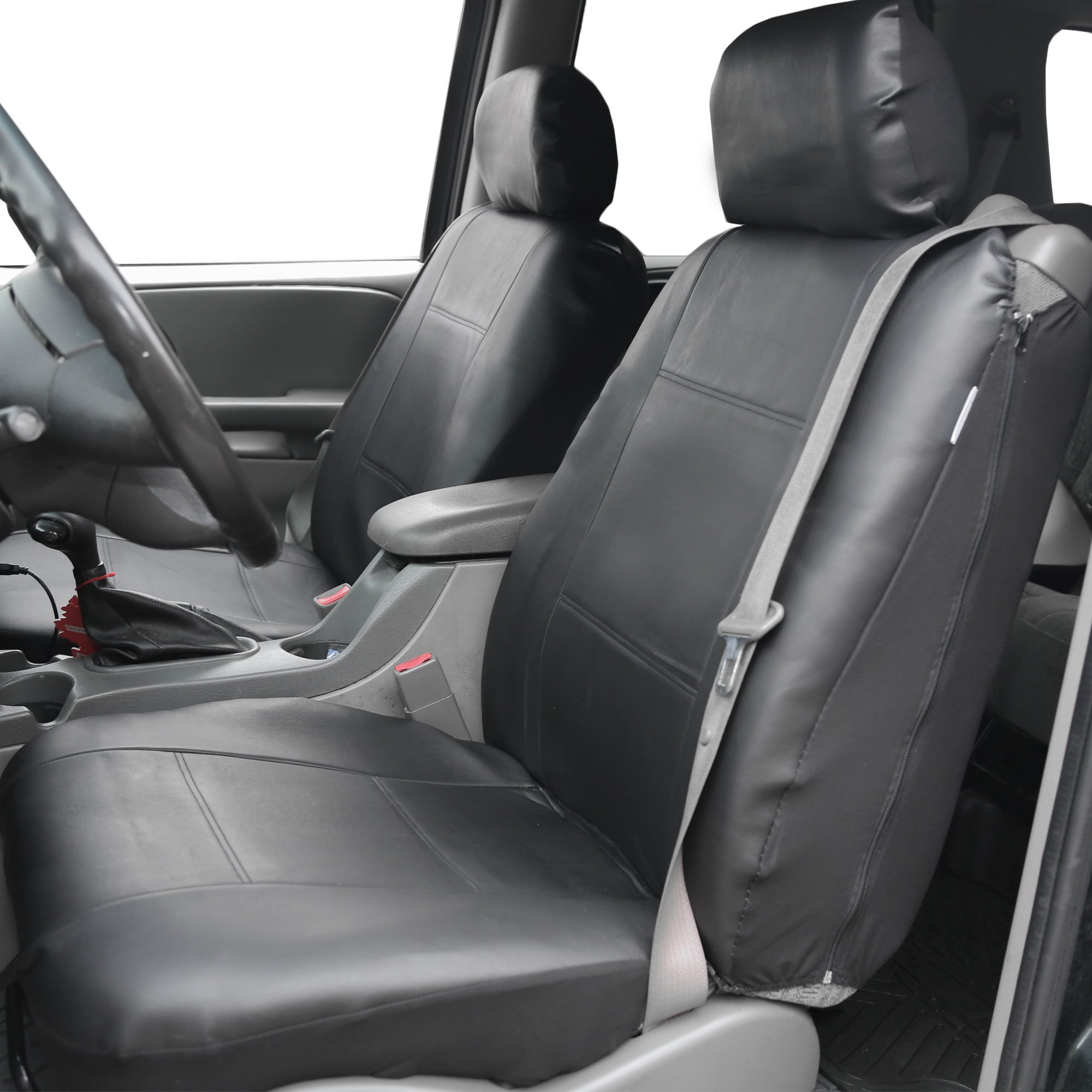 FH Group Universal Low Back Faux Leather Car Seat Covers - Front Set with Removable Headrest | Airbag Compatible for SUV & Van | Black | Perfect for Daily Commute & Road Trips