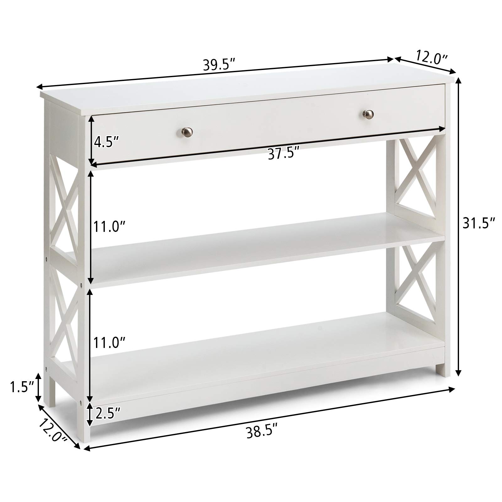 Giantex 3-Tier Console Table with 2 Drawers & Shelves, Modern Entryway Sofa Table with Spacious Desktop - Elegant Hallway, Living Room, Office Side Table (White) | Perfect for Small Spaces, Apartments & Home Décor