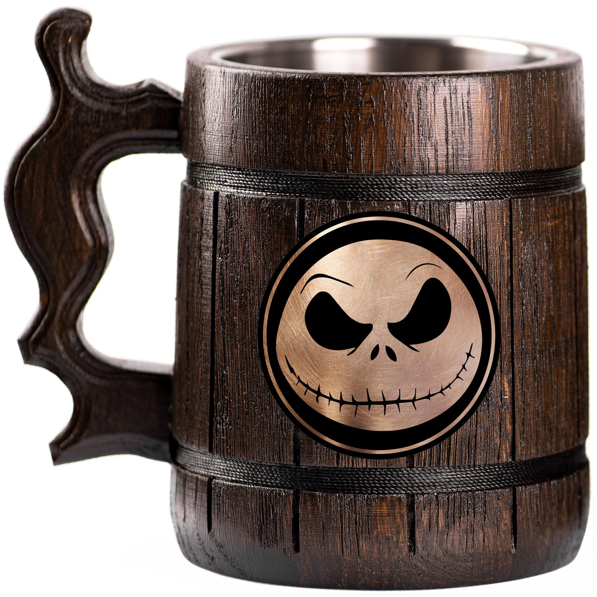 Jack Skellington Nightmare Before Christmas Custom Beer Mug - Personalized Wooden Stein Tankard - Unique Gifts for Men, Dad, Father - Perfect for Halloween, Christmas, Weddings & Anniversaries