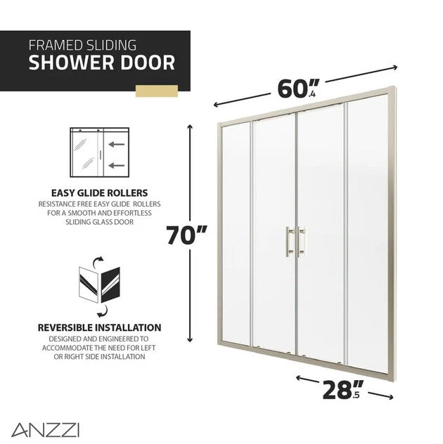 Anzzi SD AZ15 01BN Enchant Framed Sliding Shower Door - 70