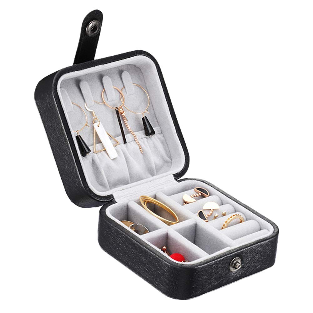 LICHUAN Leather Jewelry Organizer Box - Portable Travel Jewelry Case with Earring Holder, Black | Perfect for Jewelry Storage, Display & Travel Accessories