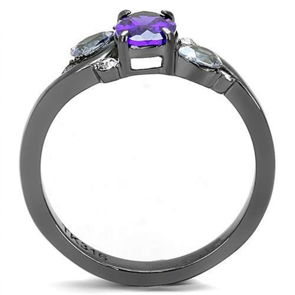 WildKlass Stainless Steel Ring for Women - AAA CZ Tanzanite, IP Gun Black Finish | Elegant Jewelry Gift