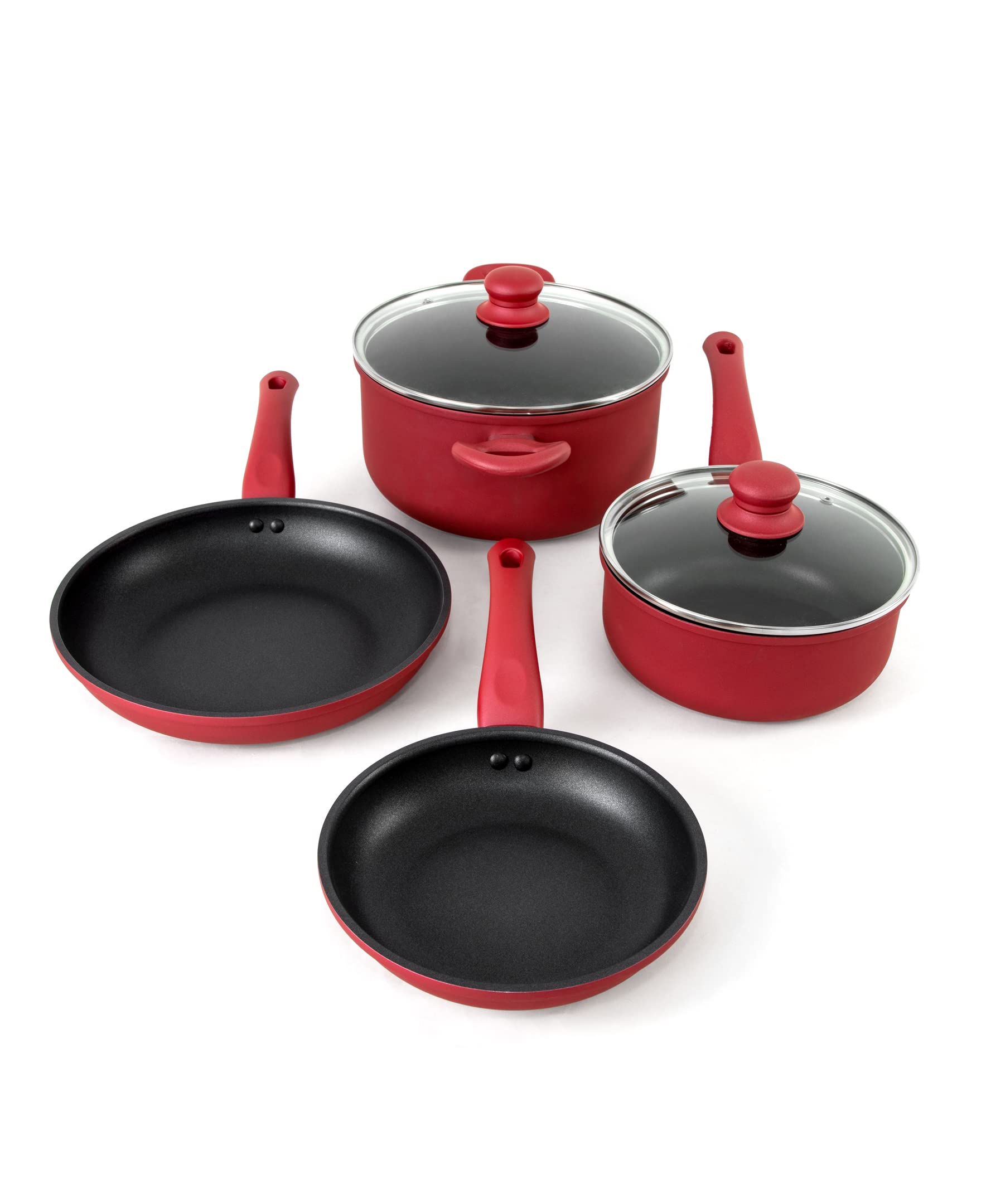 Hell's Kitchen 6-Piece Nonstick Cookware Set - Induction Compatible Pots & Pans with Glass Steam Vent Lids, Red | Perfect for Sautéing, Frying & Boiling | Ideal for Home Chefs & Cooking Enthusiasts
