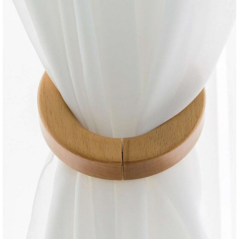 Wooden Magnetic Curtain Tiebacks - Round Wood Rings for Drapes & Curtains - Perfect for Living Room, Bedroom, and Home Decor