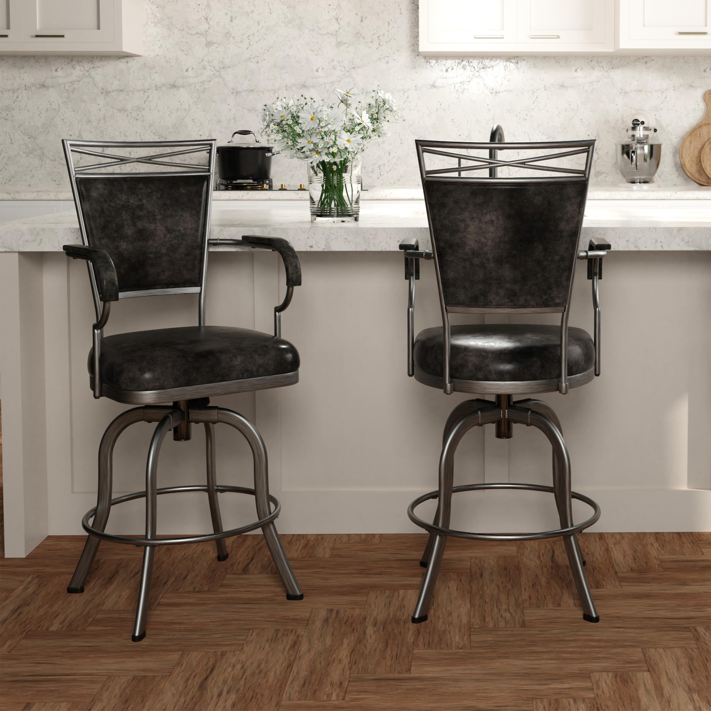Hillsdale Bridgetown Metal Counter Height Swivel Bar Stool in Pewter - Perfect for Kitchen Islands, Breakfast Bars & Home Decor