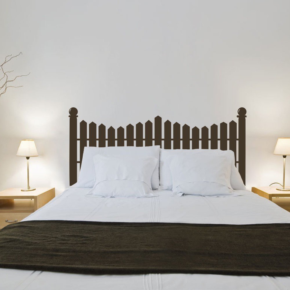 Picket Fence Headboard Wall Decal - Dark Brown Vinyl Wall Sticker for Bedroom, Dorm Decor, and Nursery Wall Art - Medium Size