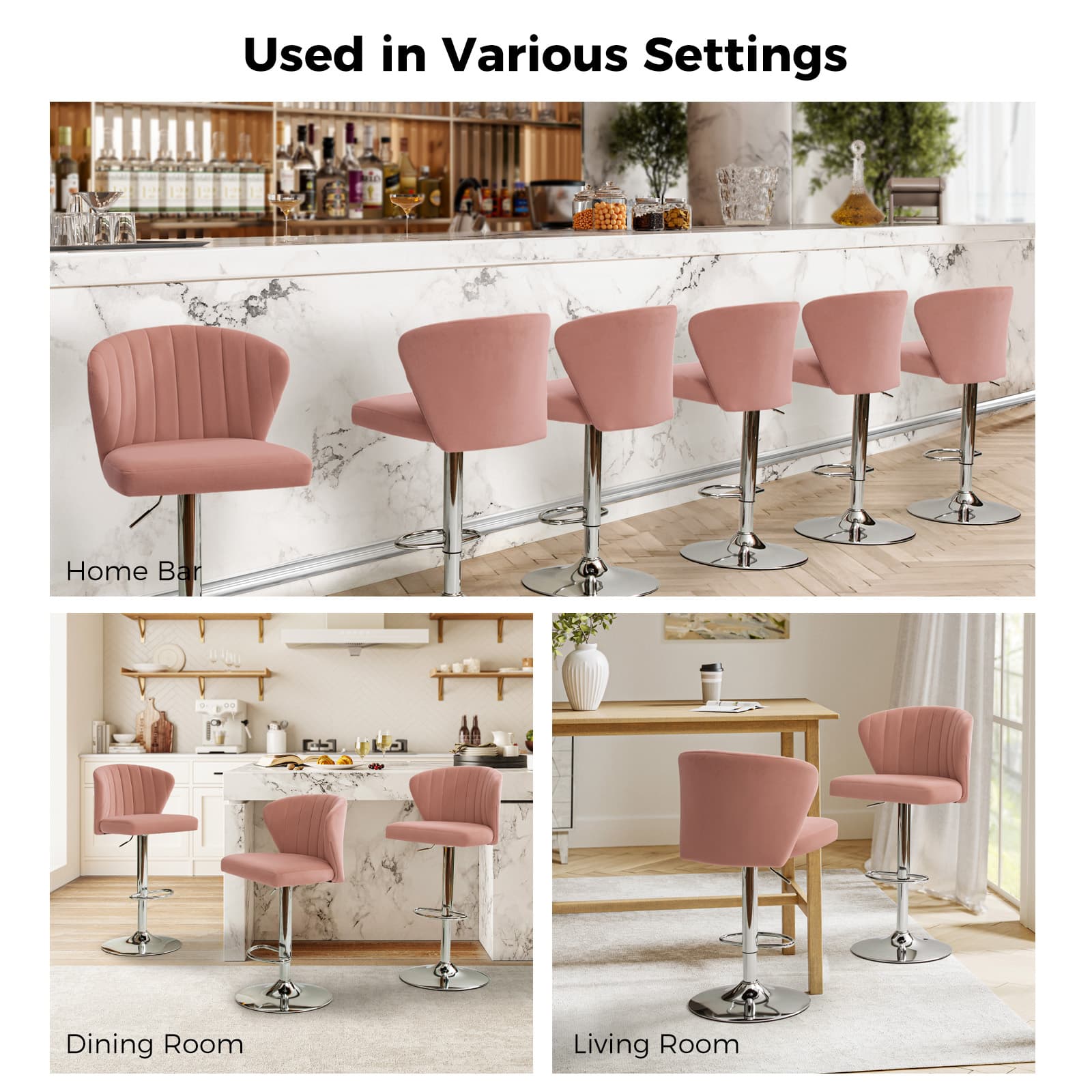 Geoff Modern Adjustable Swivel Bar Stool - Height Adjustable Kitchen Island Stool with 360° Rotation for Home, Office & Cafe Use