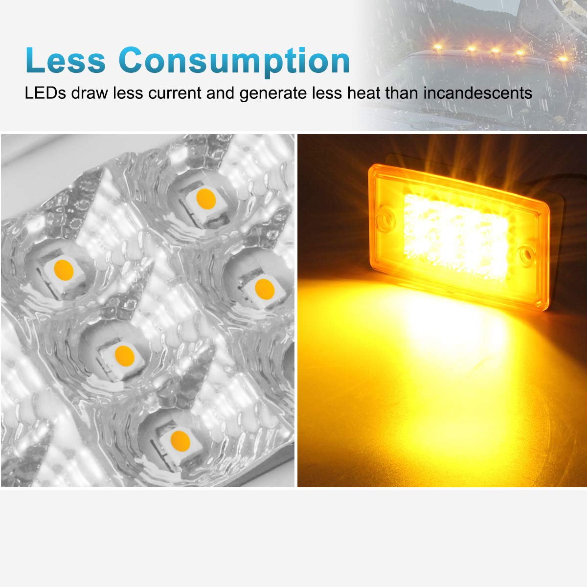 Partsam 5pcs Amber LED Cab Marker Lights - Waterproof Rectangle Roof Running Lights with 12 LEDs, Compatible with Freightliner Century/Columbia - Perfect for Truck Roof Clearance & Night Visibility