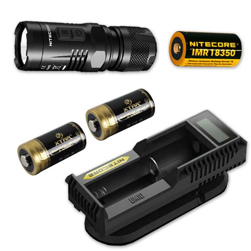 Nitecore EC11 Ultra-Bright 900 Lumen LED Flashlight with IMR 18350 Battery, UM10 Charger & 2 CR123A Batteries - Perfect for Camping, Hiking, Emergency & Outdoor Adventures