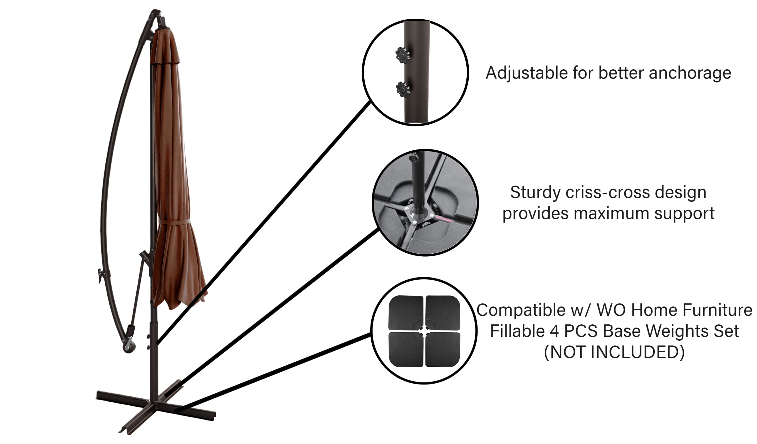 10ft Outdoor Patio Cantilever Umbrella with Stand - 2 Piece Hanging Shade Kit for Garden, Poolside & Backyard Relaxation