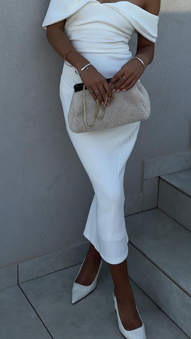 Holly Midi Dress for Women - Elegant White Summer Dress for Casual Wear, Office & Party | Flowy A-Line Dress with Short Sleeves