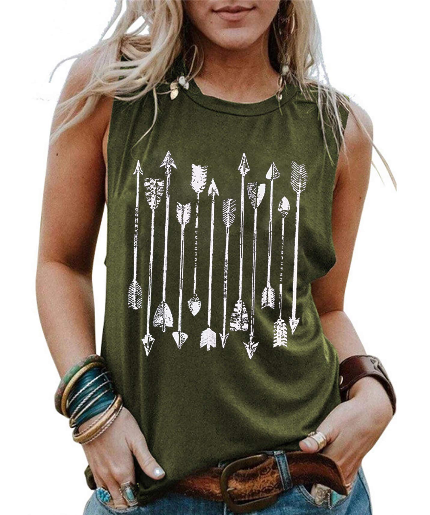 Women's Arrow Graphic Tank Tops - Breathable Sleeveless Shirts for Yoga, Workout & Summer Casual Wear | Trendy Fitness & Everyday Comfort Tops