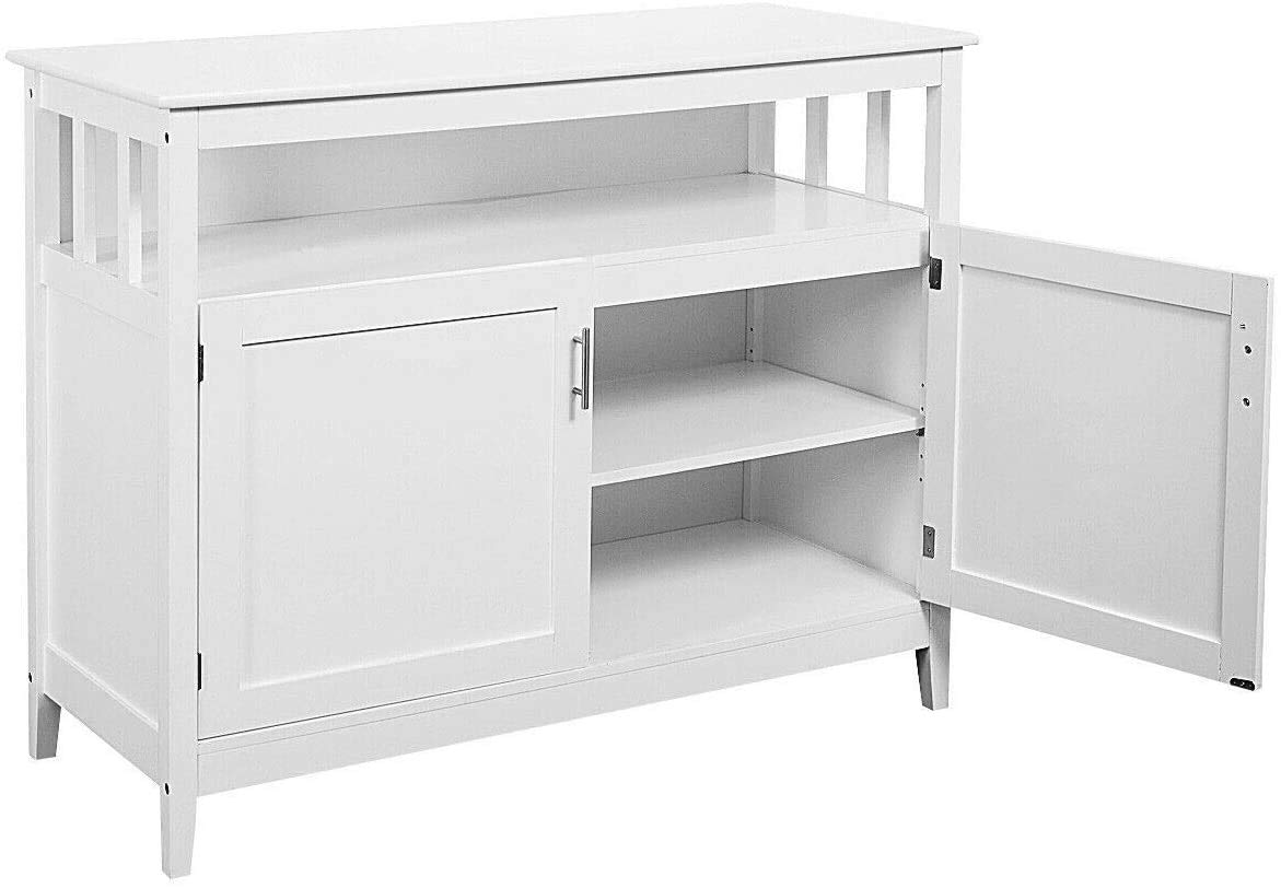 White Kitchen Storage Sideboard Buffet Cabinet with Adjustable Open Shelves - Space Saving Furniture for Kitchen, Dining Room & Living Room Organization | Perfect for Small Apartments & Home Decor