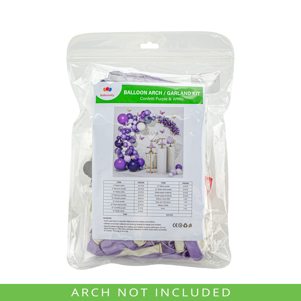 Balloonify Confetti Purple and White Balloon Arch Garland Kit - 124 Pieces Party Decorations for Birthdays, Weddings & Baby Showers