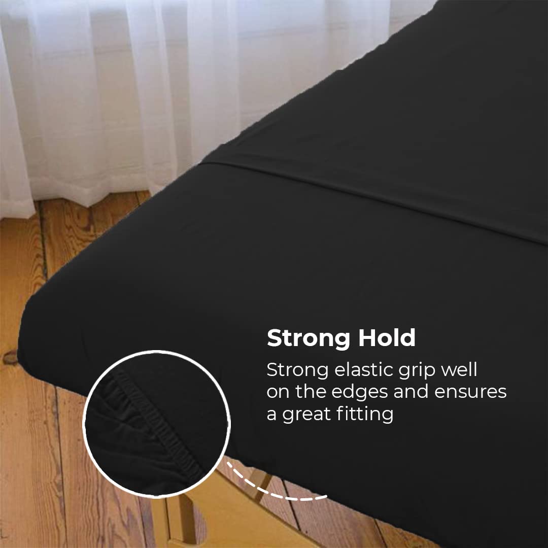 Premium 3-Piece Massage Table Sheet Set - 100% Cotton Flannel - Includes Fitted Sheet, Flat Sheet & Face Cover - Soft & Smooth Massage Bed Linens - Black - Ideal for Spa, Salon & Professional Massage Therapy