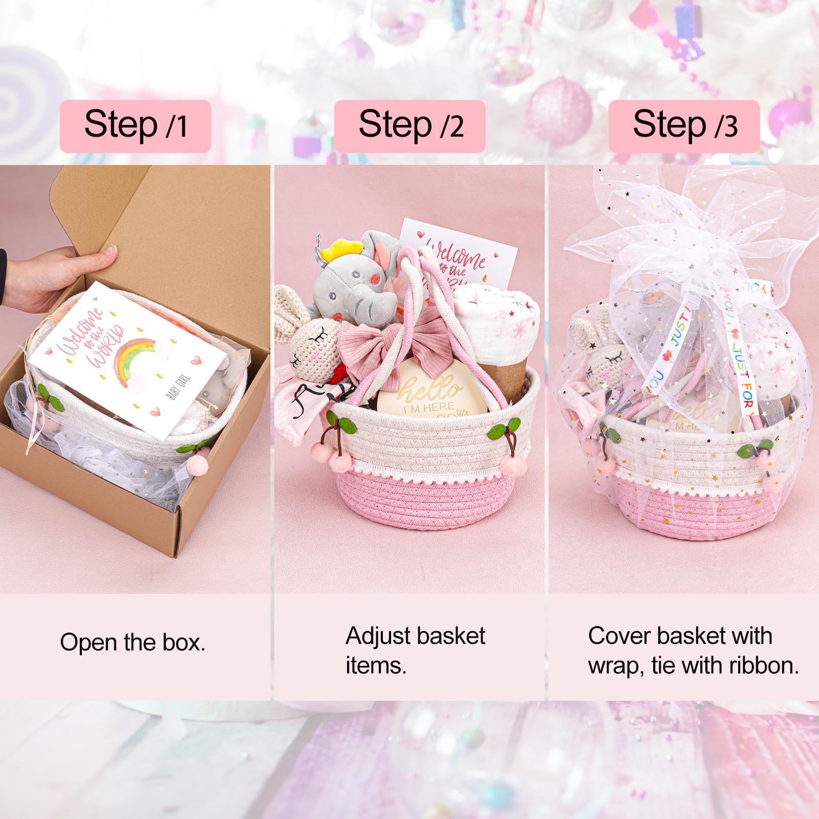 **Premium Baby Girl Gift Basket Set - Newborn Baby Shower Gifts for Girls, Gender Reveal Essentials with Rattle & Swaddle Blanket - Perfect for Birthdays, Christenings & Welcome Home Celebrations**