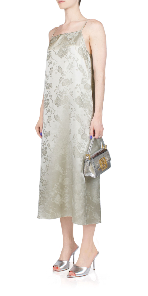 Elegant Jacquard Slip Dress in Ash Gray - Perfect for Evening Parties, Date Nights & Special Occasions