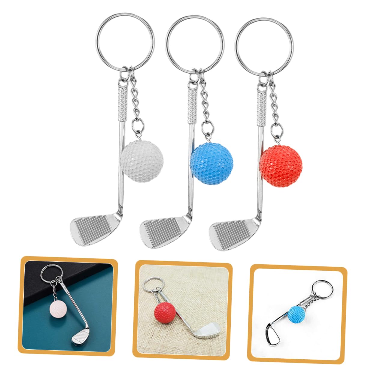 WHAMVOX 3-Piece Golf Ball Keychain Set - Metal Key Ring with Golf Ball Marker - Sports-Themed Backpack Pendant for Golf Enthusiasts - Perfect for Golf Bags, Backpacks, and Keychains