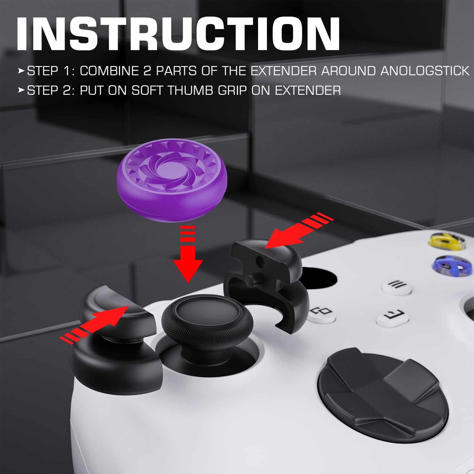 PlayRealm No-Slip Thumbstick Grip Extenders & Silicone Cover Set (2-Pack) for PS5 & PS4 Controllers - Whirlpool Pink | Enhanced Gaming Comfort & Precision for FPS, Racing & Action Games