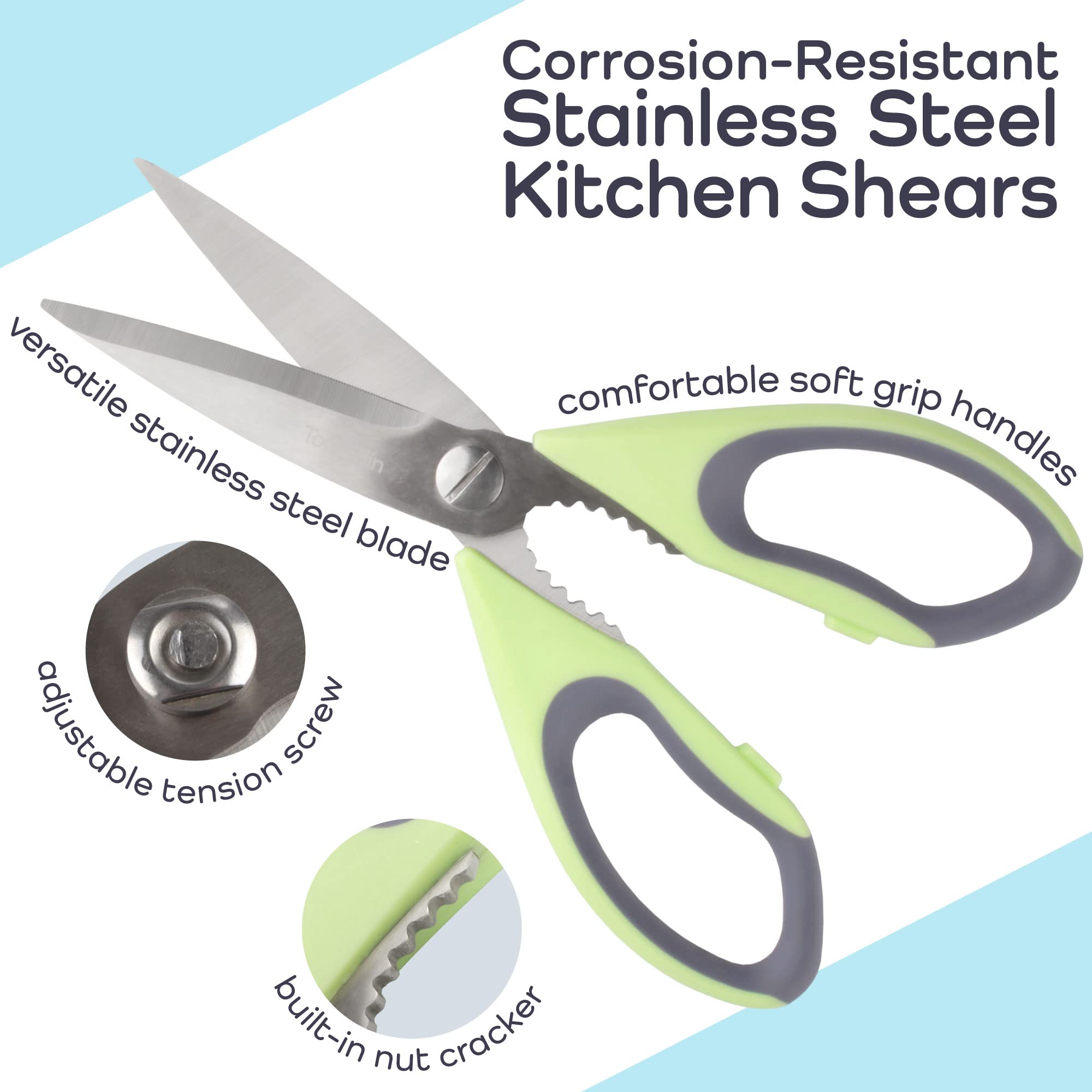Premium Kitchen Shears - Heavy Duty Stainless Steel Scissors for Cooking, Herbs, Poultry - Bay Leaf Green (10 Pack) - Perfect for Home Chefs, Butchers & Food Prep Professionals
