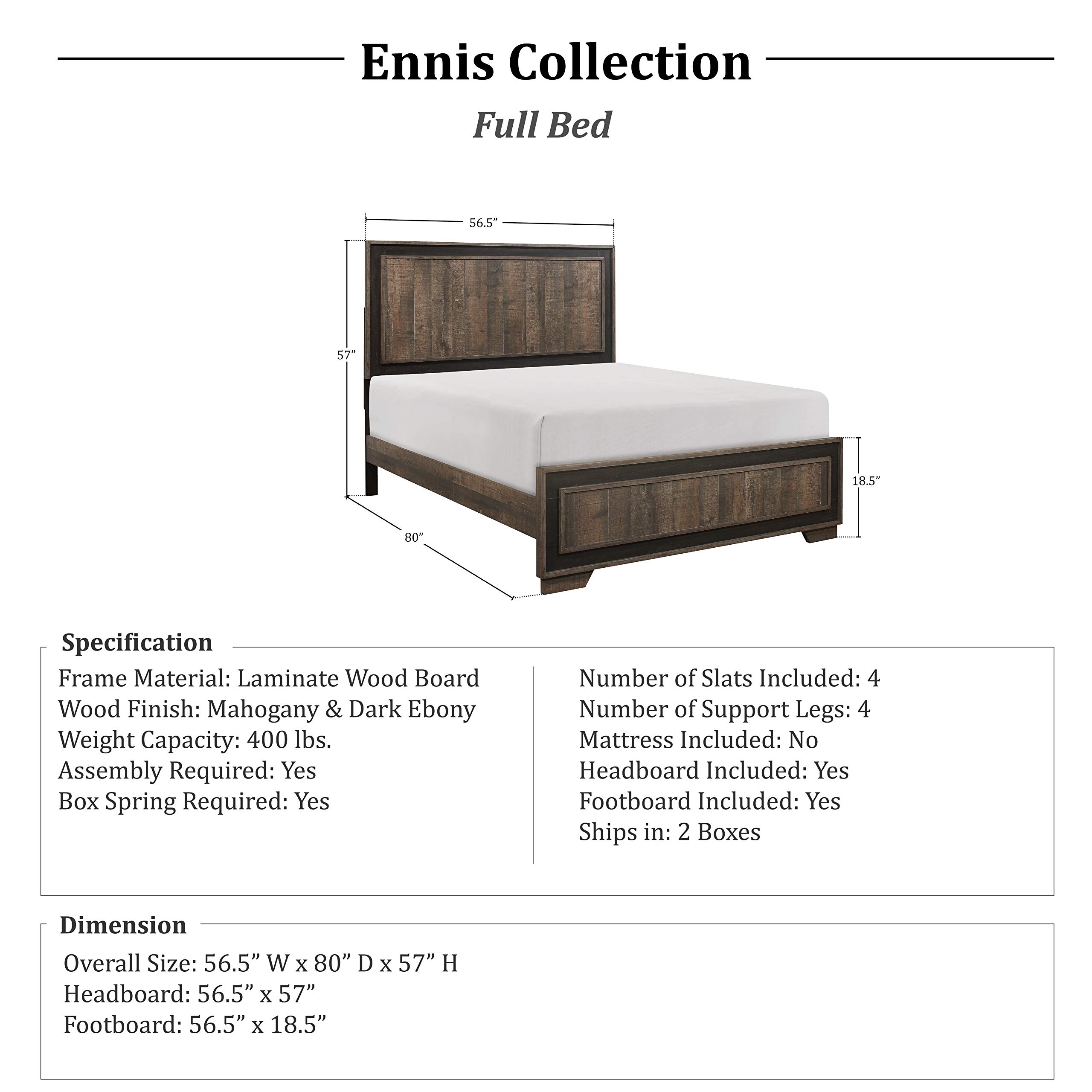 Lexicon Ennis Panel Bed - Full Size Two-Tone Wooden Bed Frame with Headboard | Modern Bedroom Furniture for Guest Rooms & Master Suites