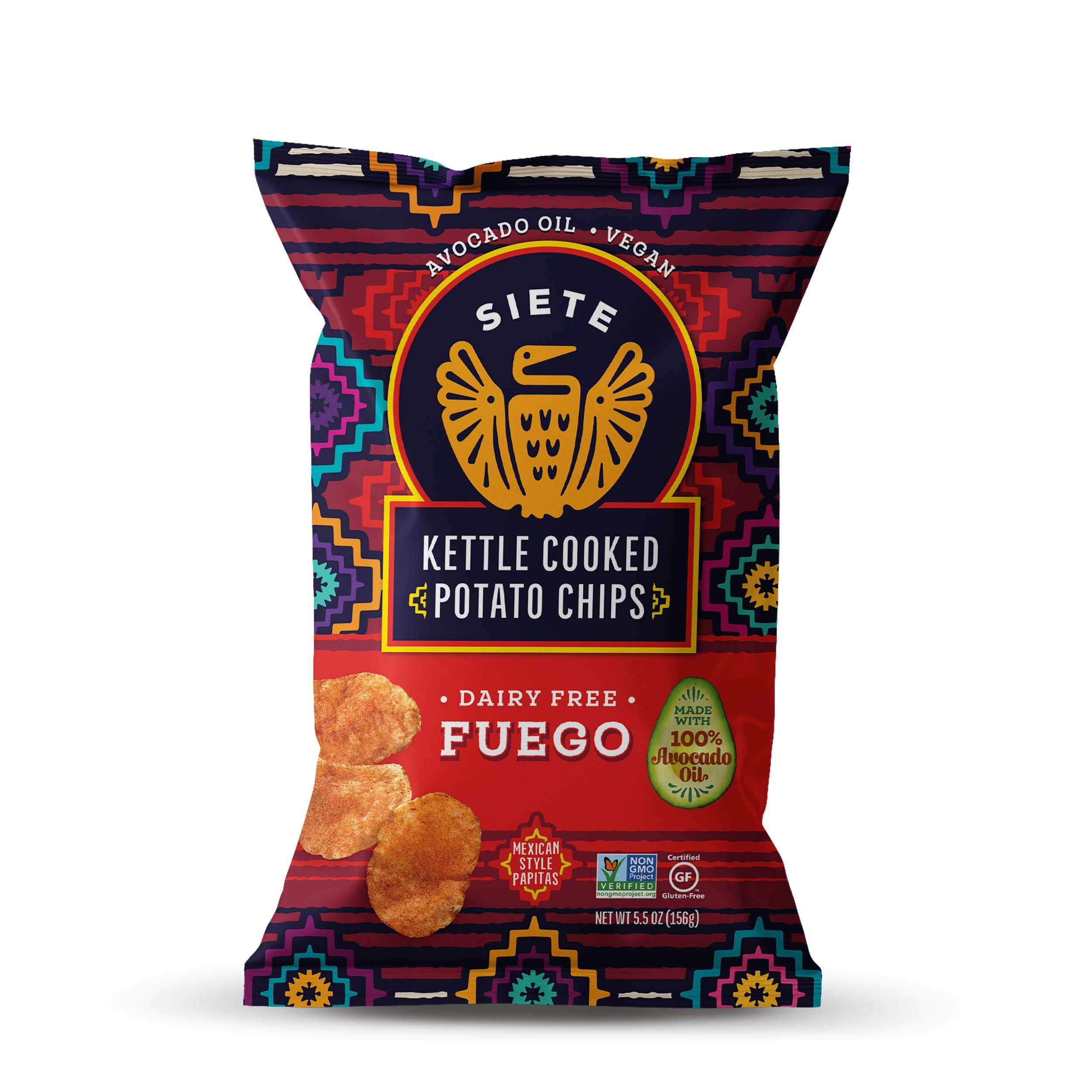Siete Grain Free Potato Chips - Kettle Cooked Gluten Free Vegan Snacks, Non GMO, Fuego Flavor, 5.5oz (6-Pack) - Perfect for Keto Diet, Healthy Snacking & Party Platters